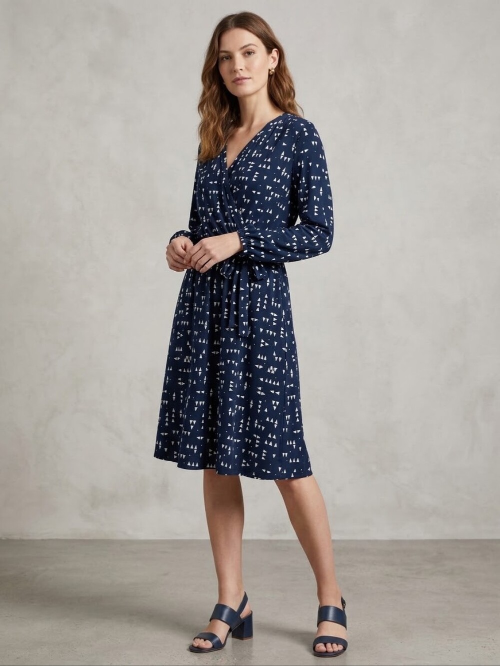 Maison Jules Long Sleeve Printed Dress in Blue & White Size XL